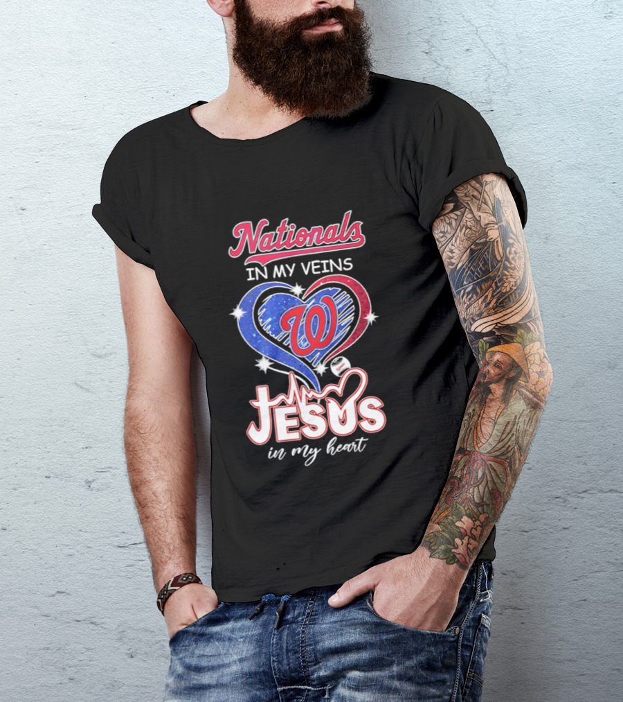 Nationals In My Veins W Heart Jesus In My Heart T-Shirt