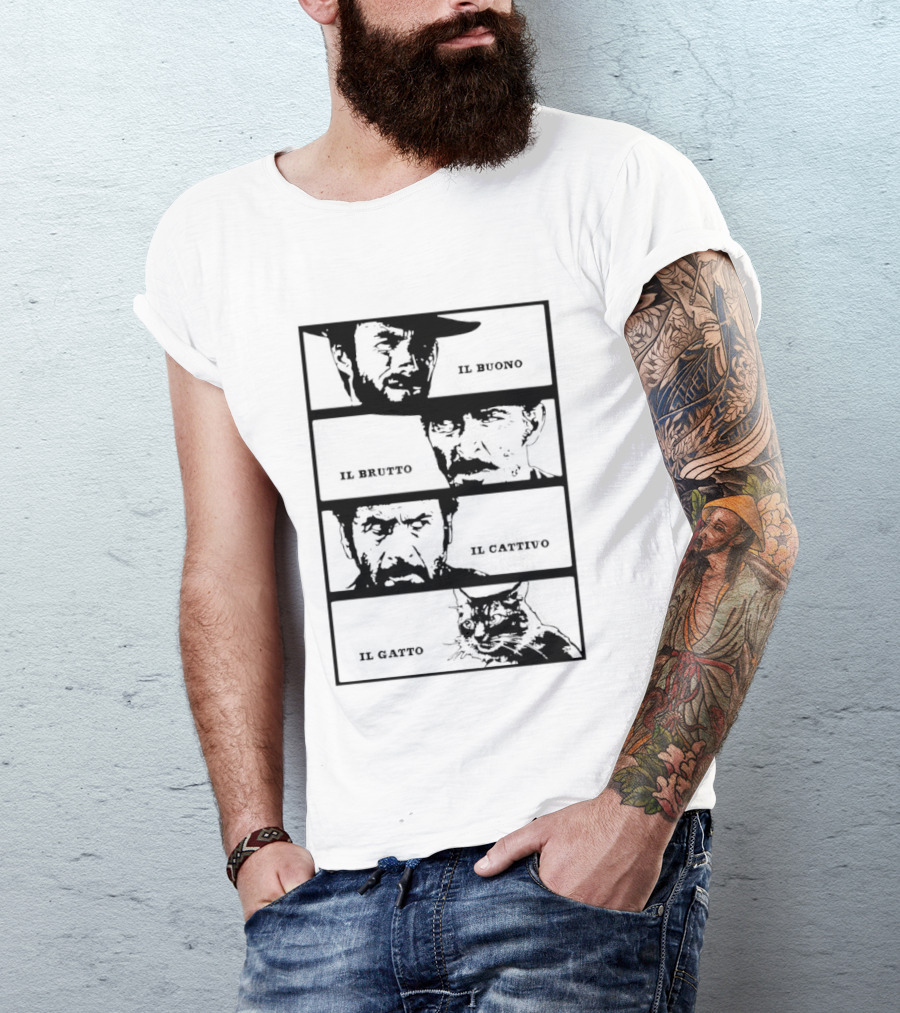 Four Amigos Il Buono Il Brutto Il Cattivo Il Gatto Classic Movie T-Shirt