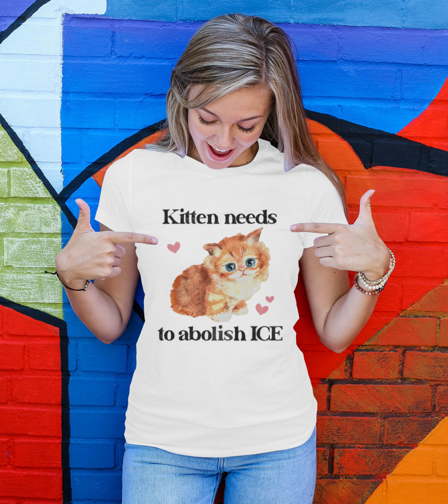 Kitten Needs To Abolish ICE Cute Cat With Hearts T-Shirt
