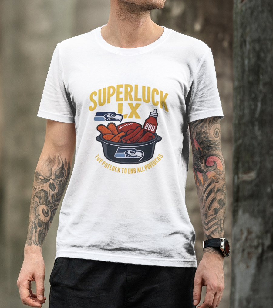 SuperLuck LX Seattle Seahawks Potluck BBQ Football T-Shirt
