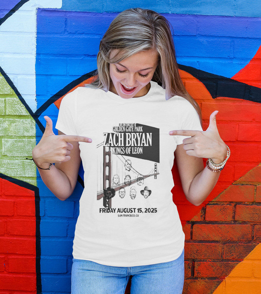 Zach Bryan Kings Of Leon Golden Gate Park San Francisco August 15 2025 Tour T-Shirt