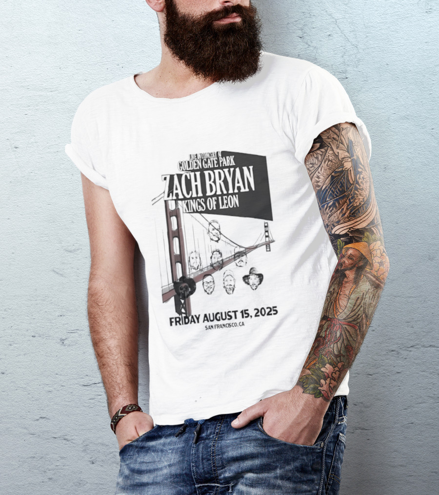 Zach Bryan Kings Of Leon Golden Gate Park San Francisco August 15 2025 Tour T-Shirt