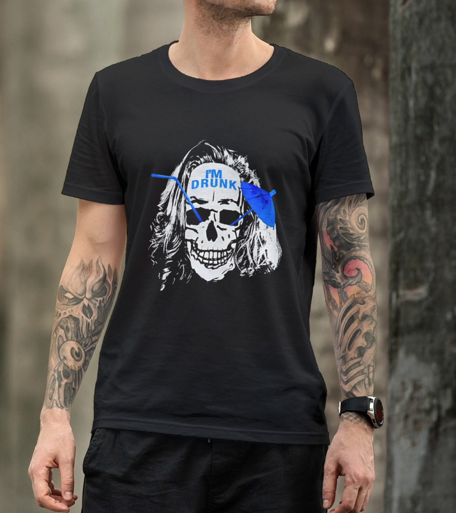 Skull I'm Drunk Brannigan Blue Straw Umbrella T-Shirt