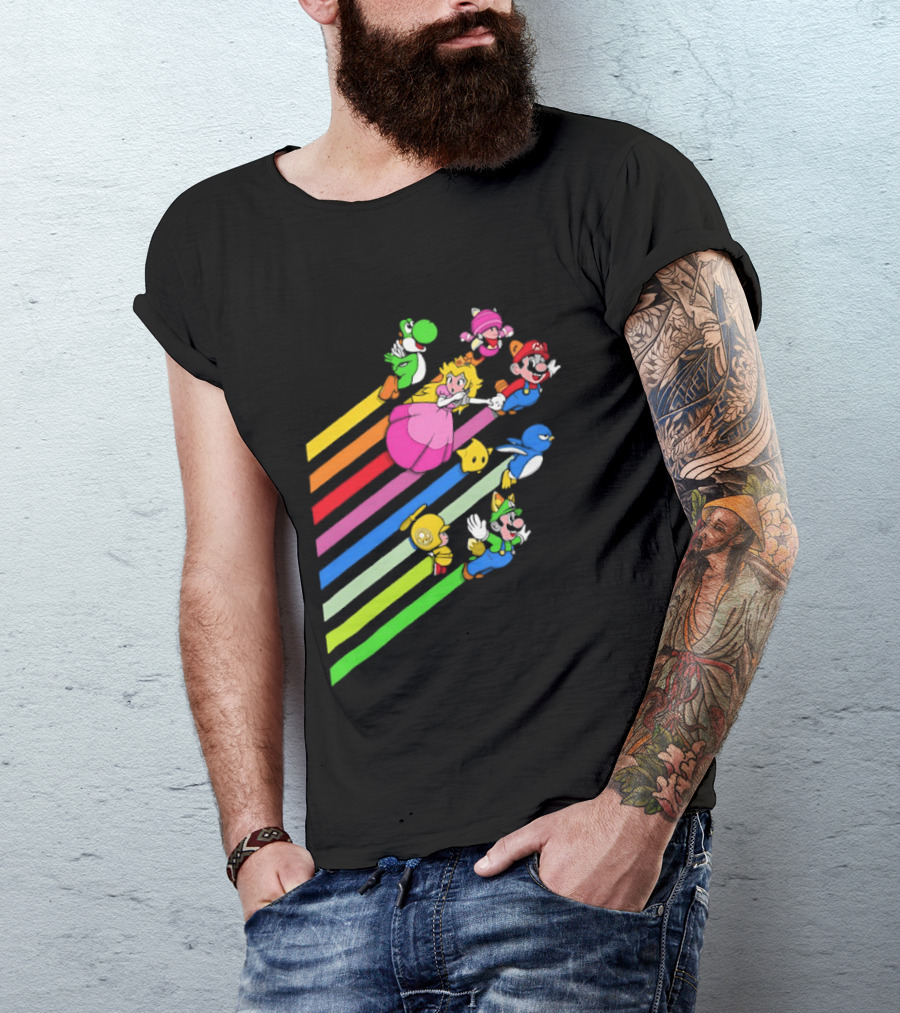 Super Mario Yoshi Princess Peach Rainbow Flight Adventure T-Shirt