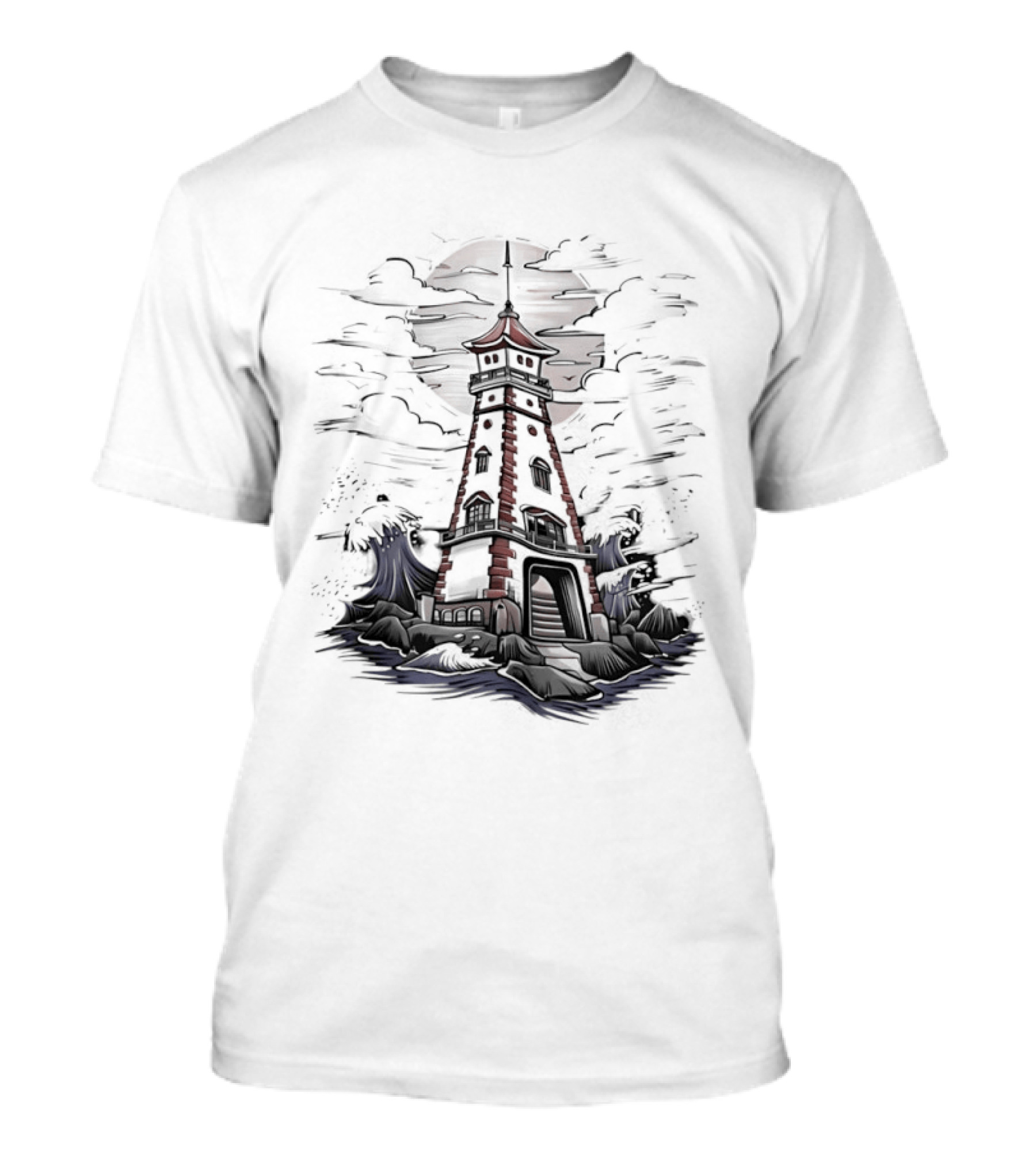 Lighthouse Under Full Moon With Dark Clouds T-Shirt