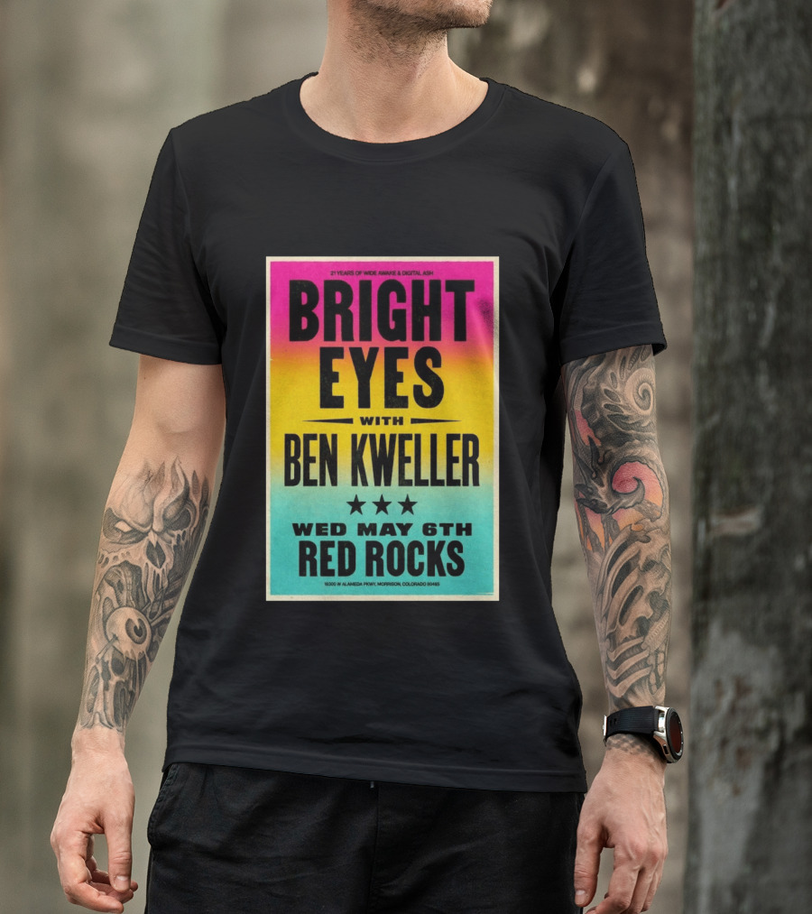 Bright Eyes Ben Kweller Red Rocks May 6 Morrison CO 21 Years Of Wide Awake Digital Ash T-Shirt