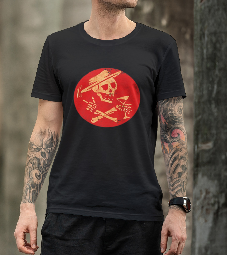 Social Distortion Skeleton Icon With Martini And Fedora In Red Circle T-Shirt