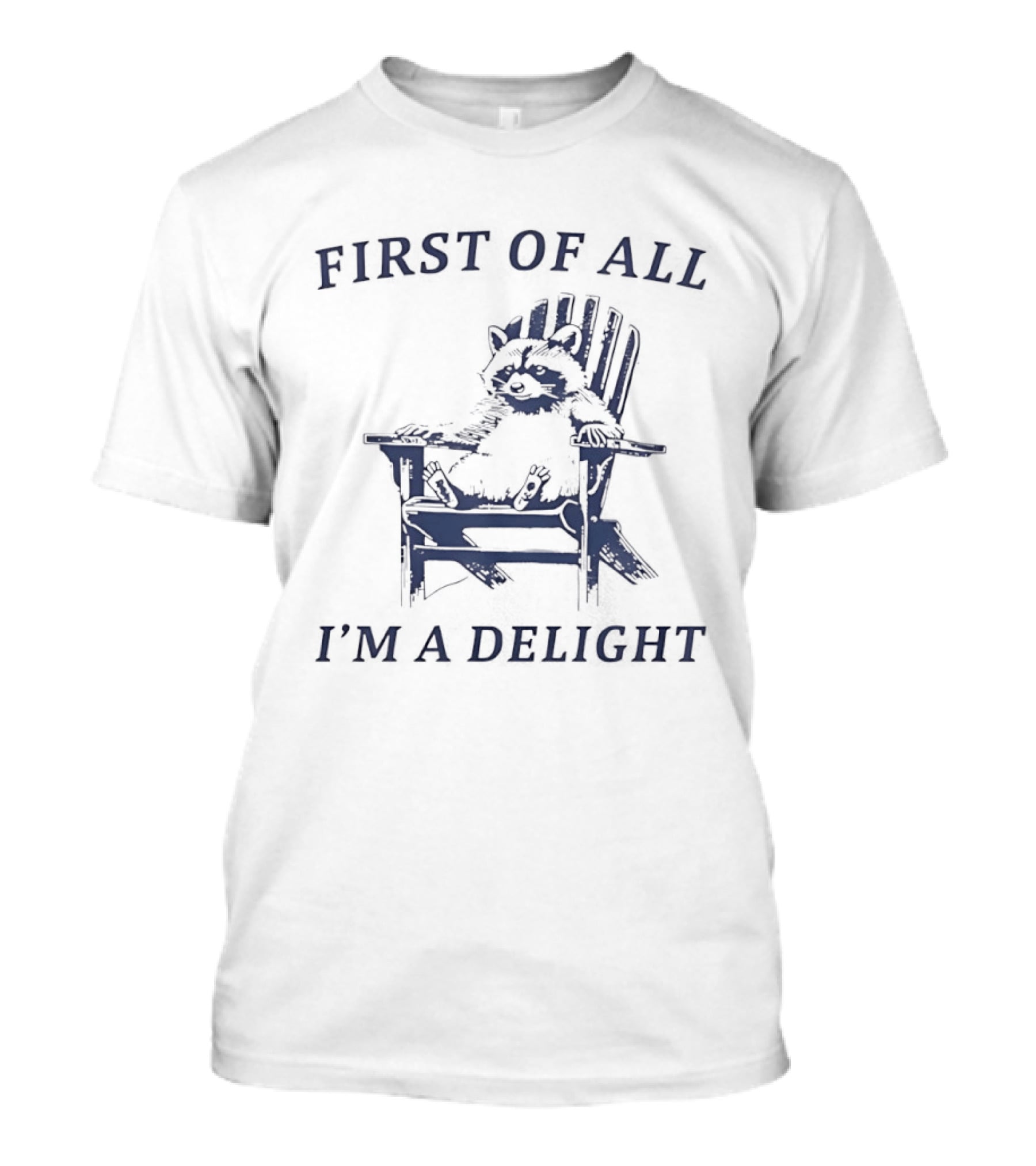 First Of All Raccoon Sitting On Chair I'm A Delight T-Shirt