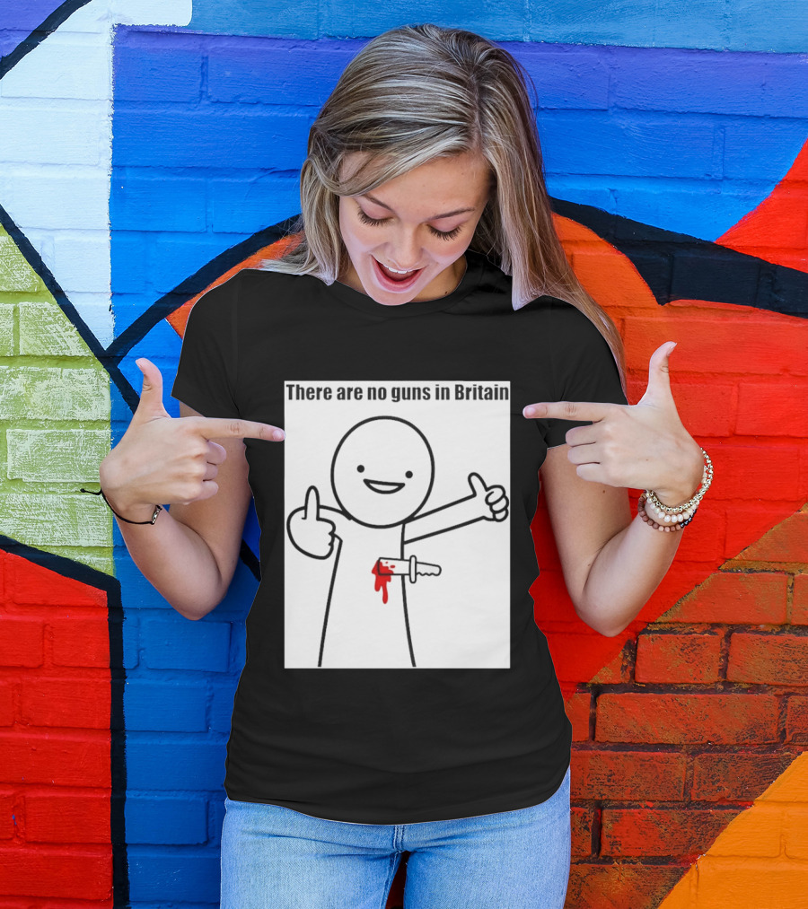 There Are No Guns In Britain Cartoon Knife Joke T-Shirt