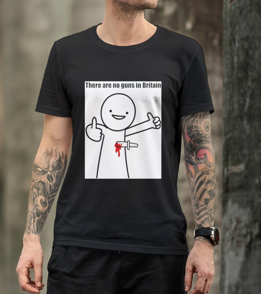 There Are No Guns In Britain Cartoon Knife Joke T-Shirt