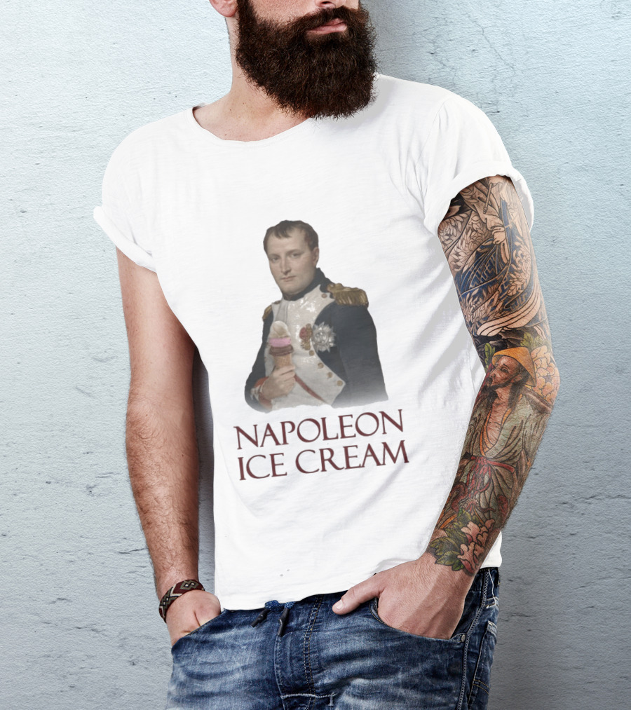 Napoleon Holding Neapolitan Ice Cream Cone Historical Mashup T-Shirt