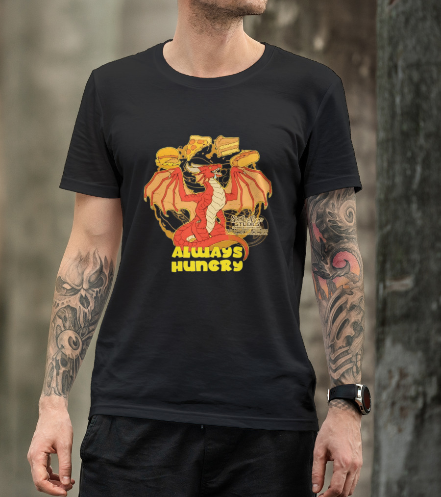 Always Hungry Dragon Pizza Burger Fast Food Sixleafclover Studios T-Shirt
