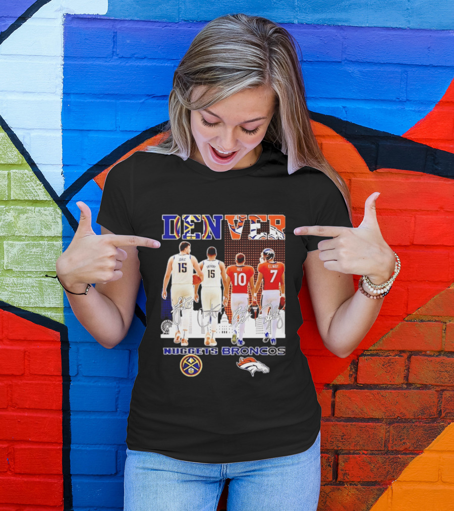 Denver Nuggets Broncos Jokic Anthony Nix Elway City Skyline Basketball Football T-Shirt