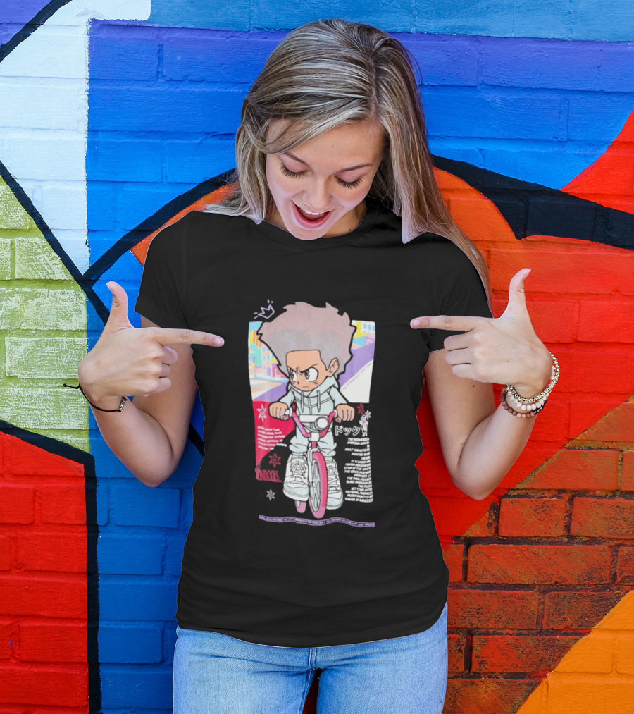 The Boondocks Freeman Cycle Anime Mashup Kid Biking Edgy T-Shirt