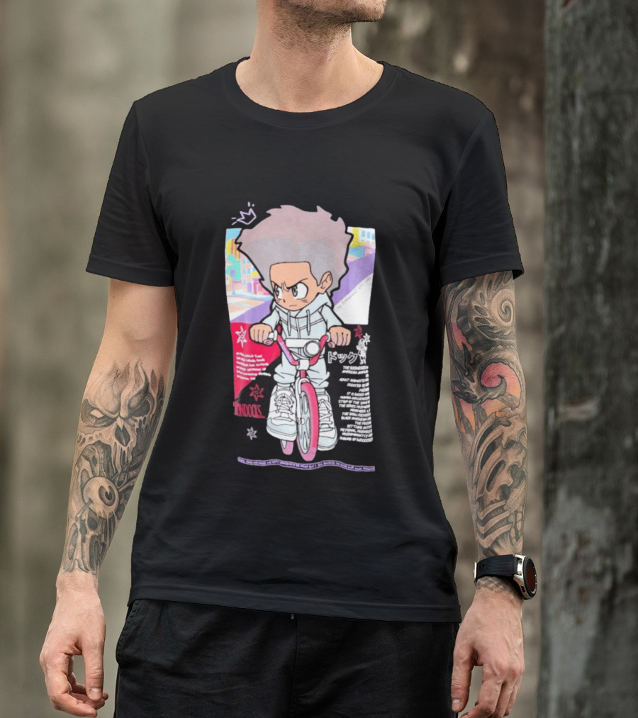 The Boondocks Freeman Cycle Anime Mashup Kid Biking Edgy T-Shirt