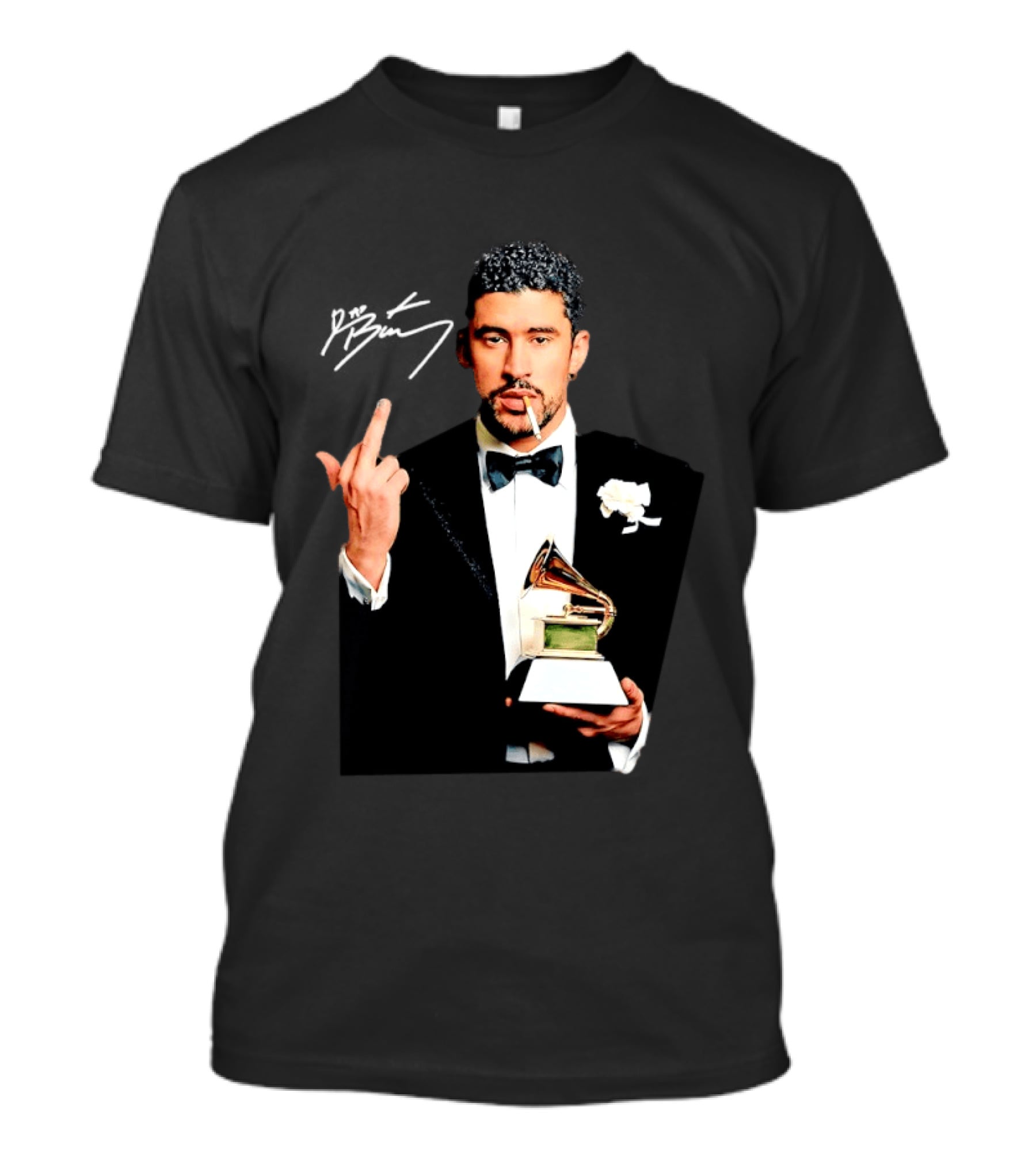 Bad Bunny Smoking Middle Finger Holding Grammy 2026 T-Shirt