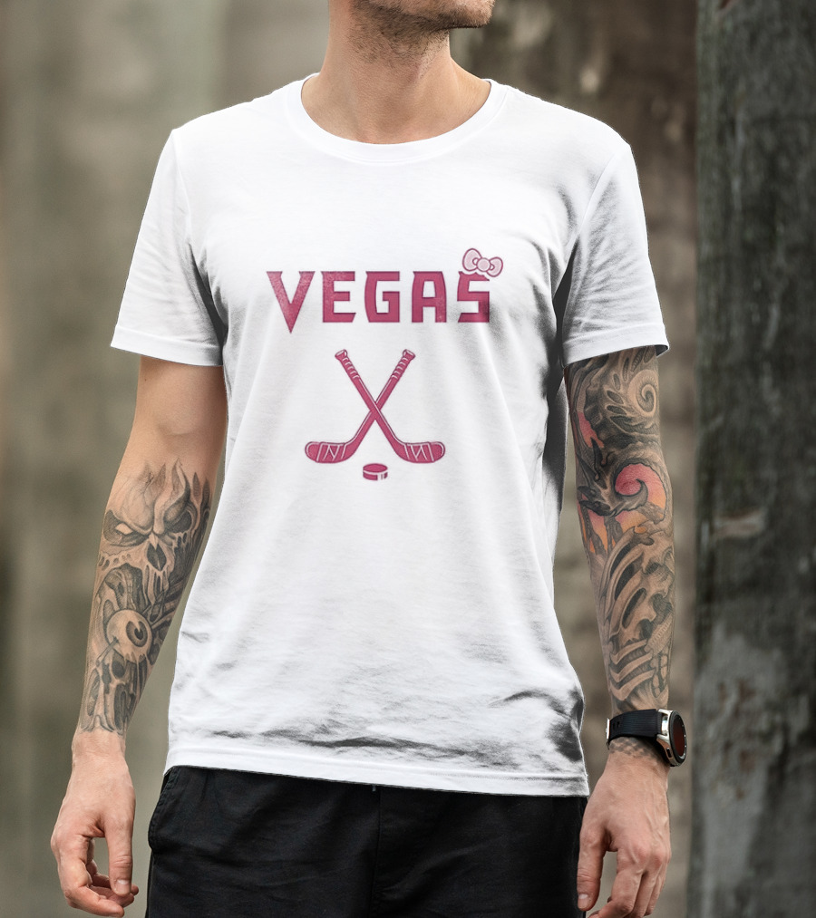 Vegas Golden Knights Hello Kitty Collaboration Hockey Stick Bow T-Shirt