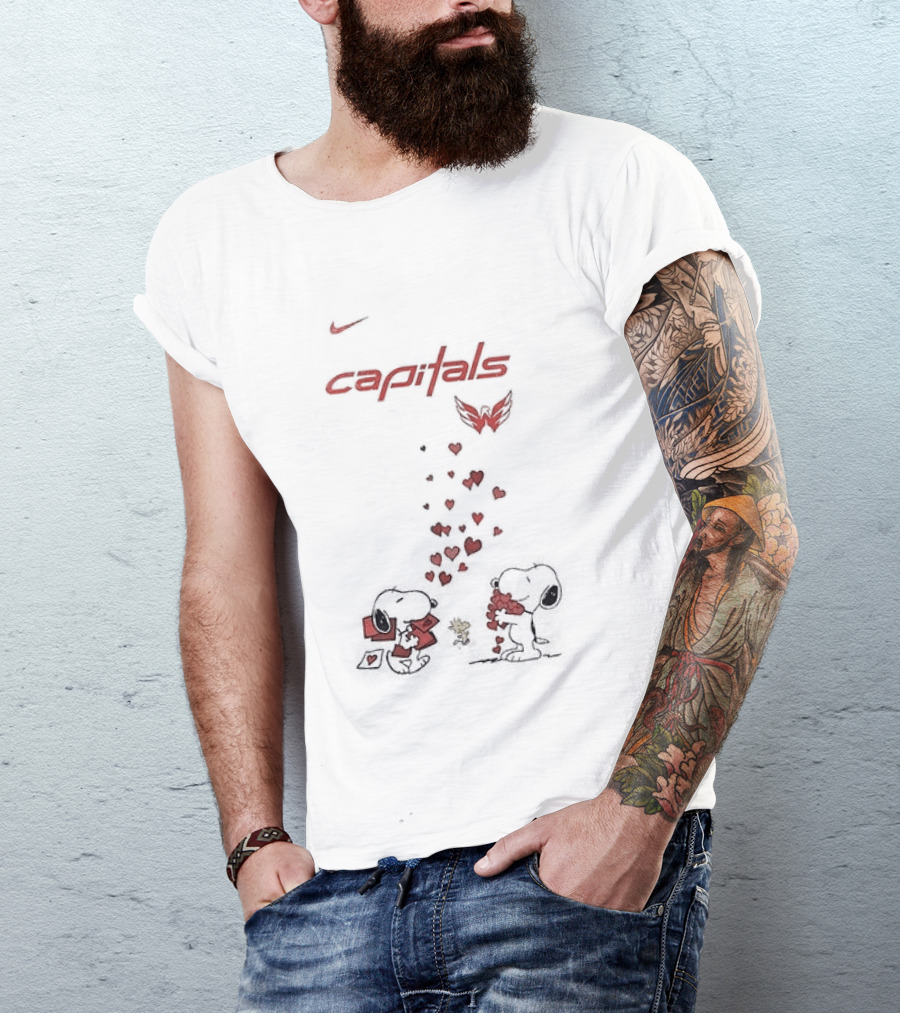 Washington Capitals Snoopy Hearts Valentine's Day Collaboration T-Shirt