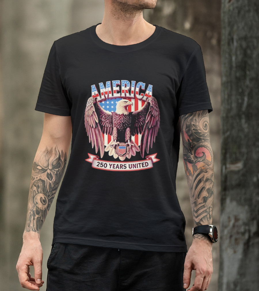 America Bald Eagle 250 Years United Patriotic Flag T-Shirt
