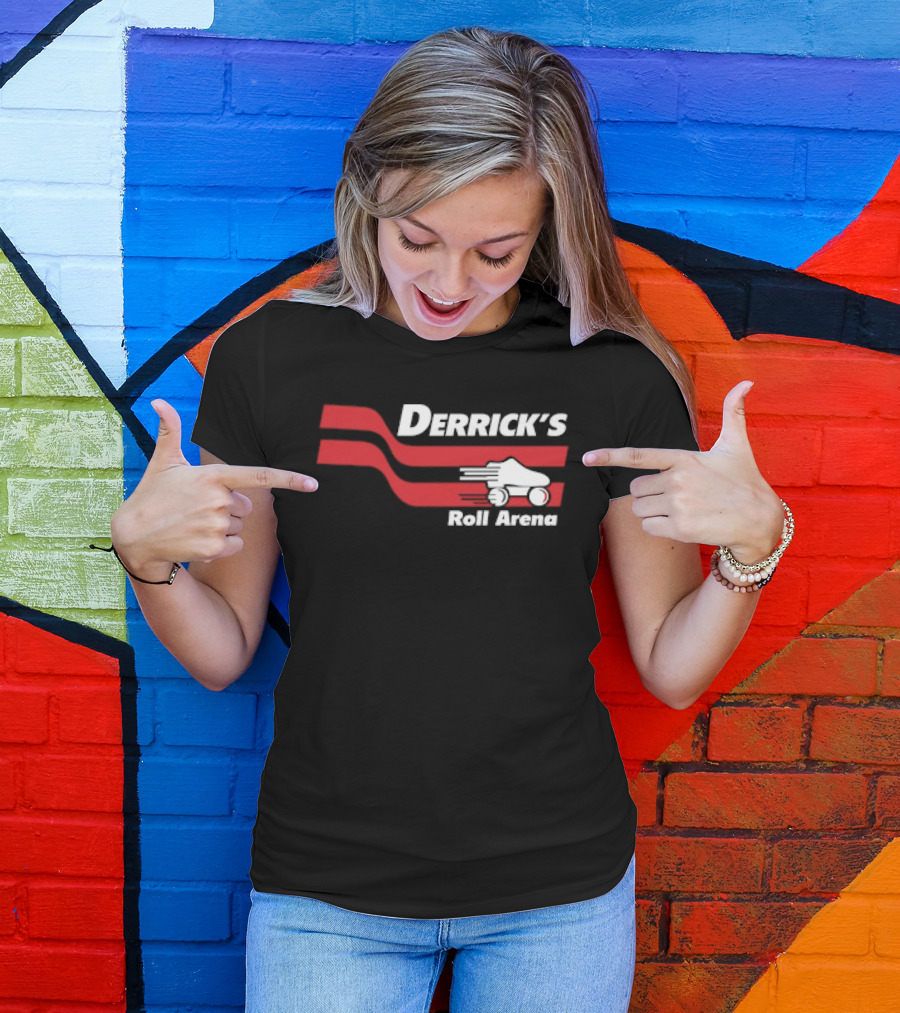 Derrick's Roll Arena Retro Skating Rink Neon Roller Skate T-Shirt