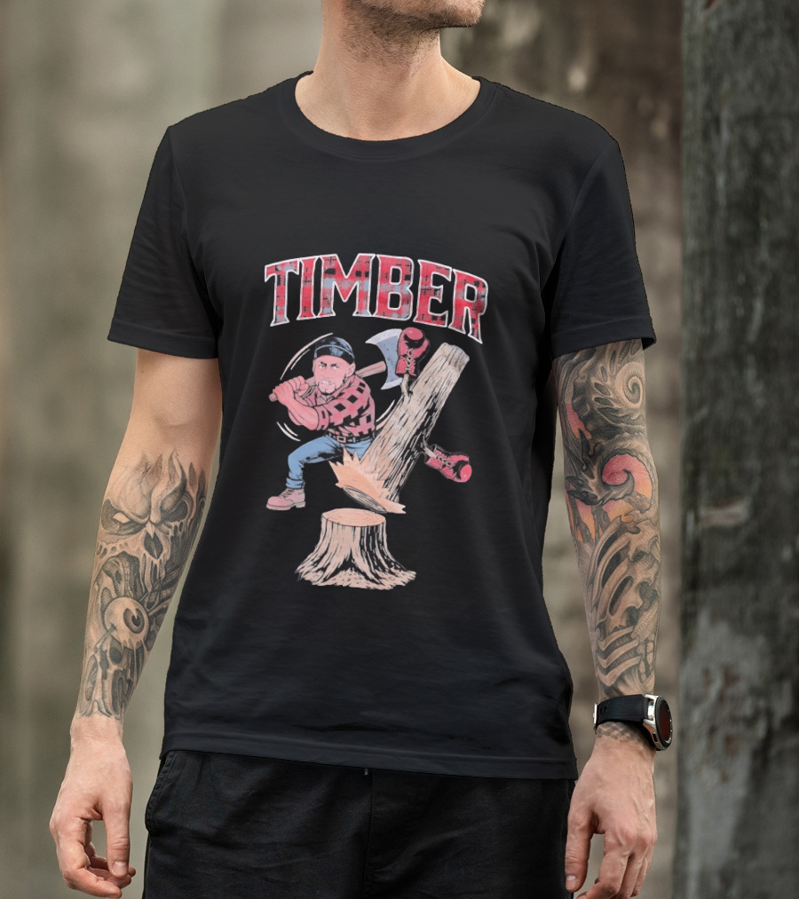 Timber Lumberjack Cartoon With Axe And Falling Tree T-Shirt