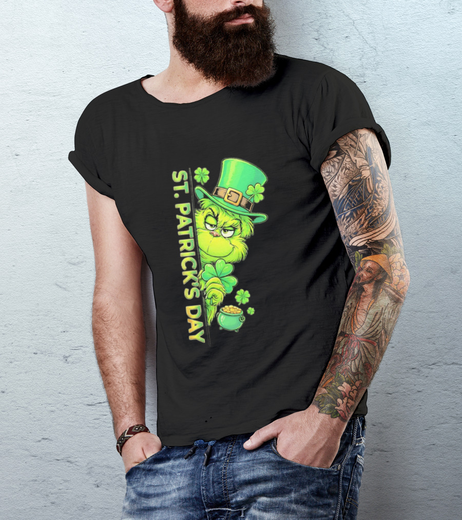 St. Patrick's Day Grinch With Leprechaun Hat And Gold Pot T-Shirt