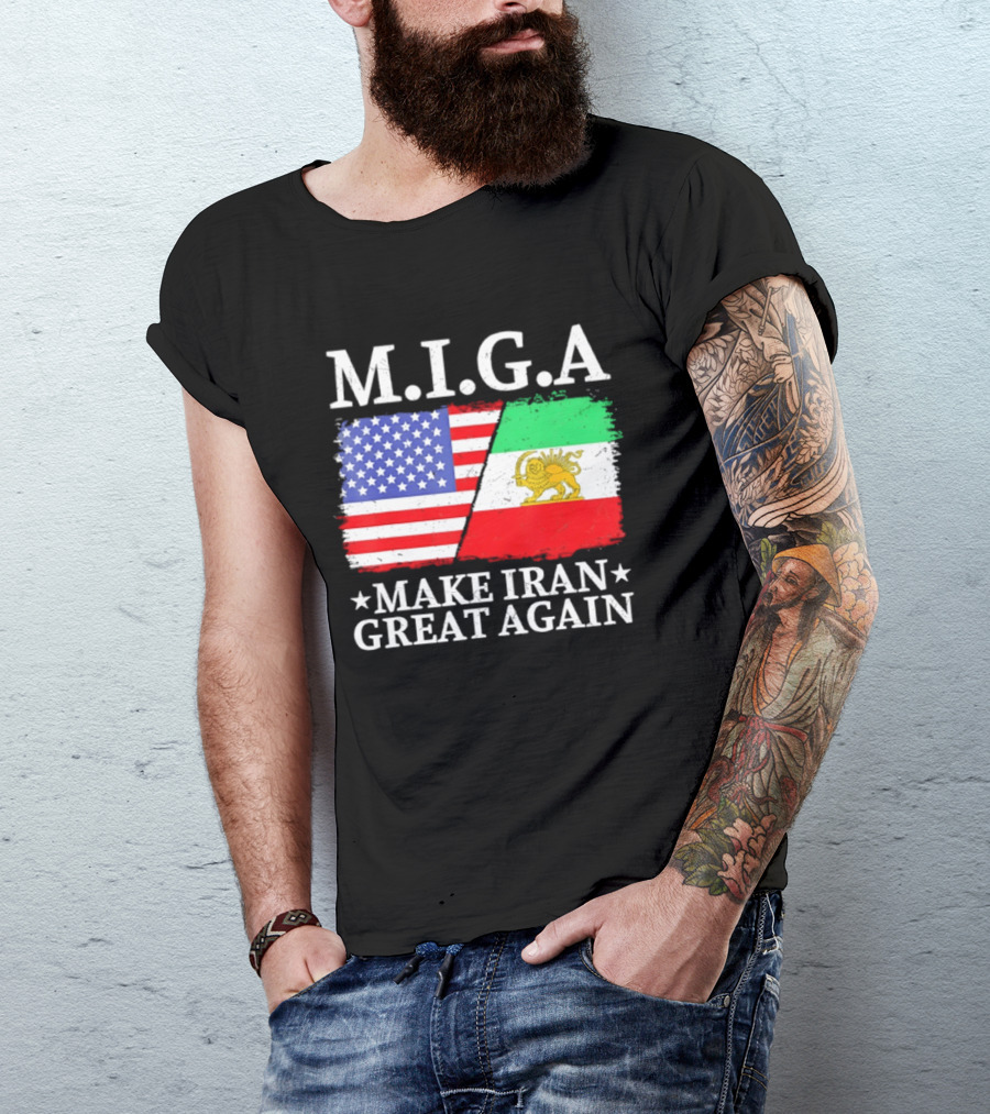 M.I.G.A Make Iran Great Again Half American Half Iranian Flags T-Shirt