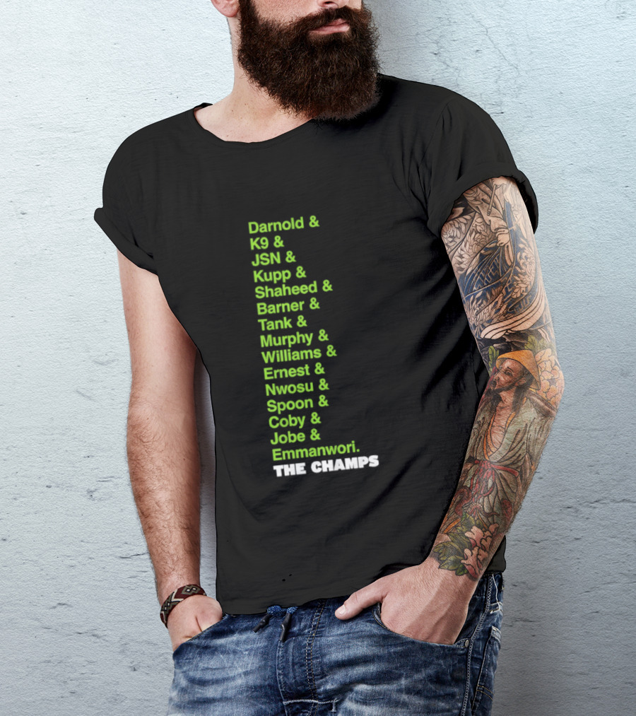 Bamold PG JSN Hugz Seattle Seahawks Champs List Bennet Murphy Williams Emanwori Football T-Shirt