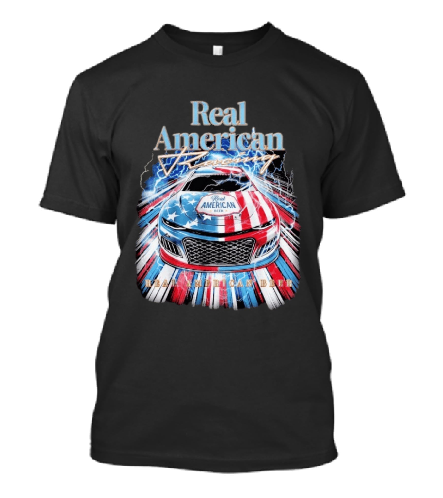 Real American Beer Racing Car With Stars And Stripes T-Shirt