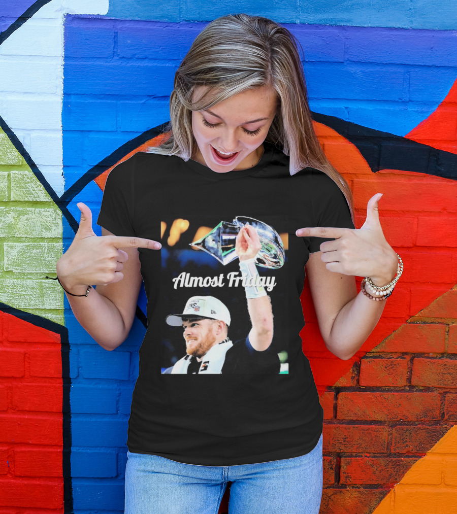 Almost Friday Sam Darnold Holding Lombardi Trophy Celebration T-Shirt