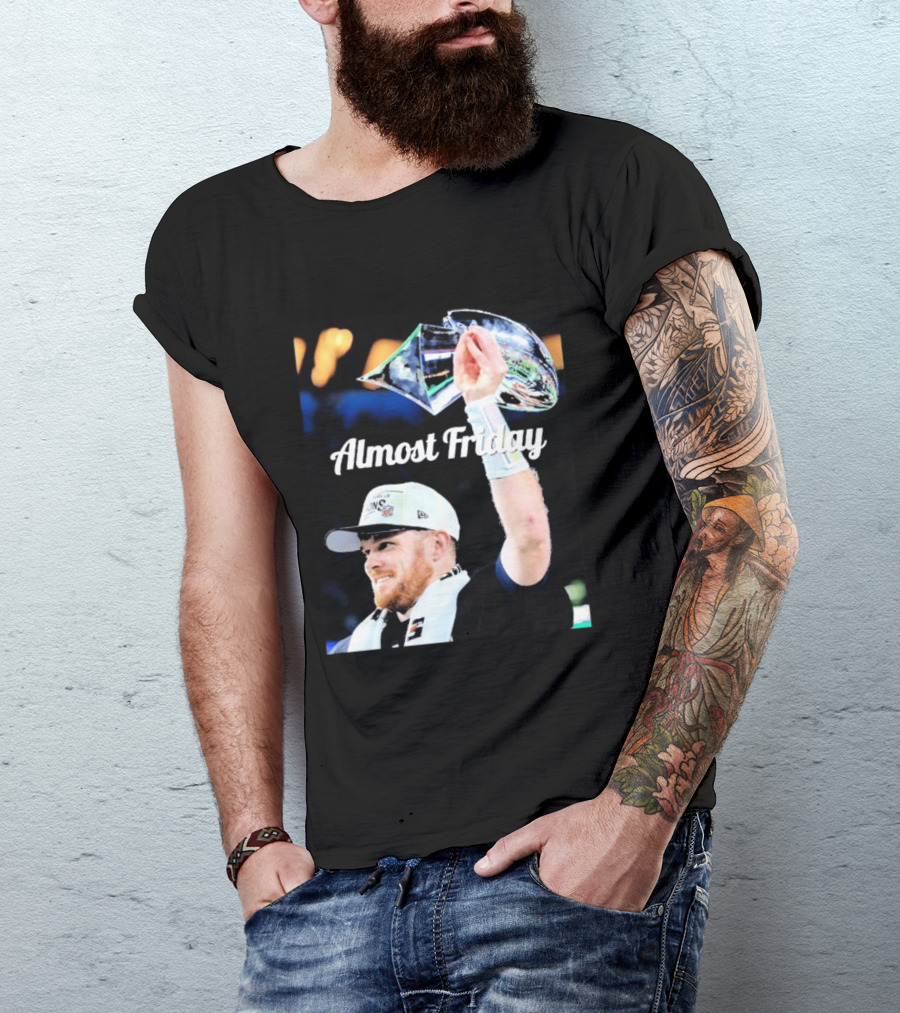 Almost Friday Sam Darnold Holding Lombardi Trophy Celebration T-Shirt