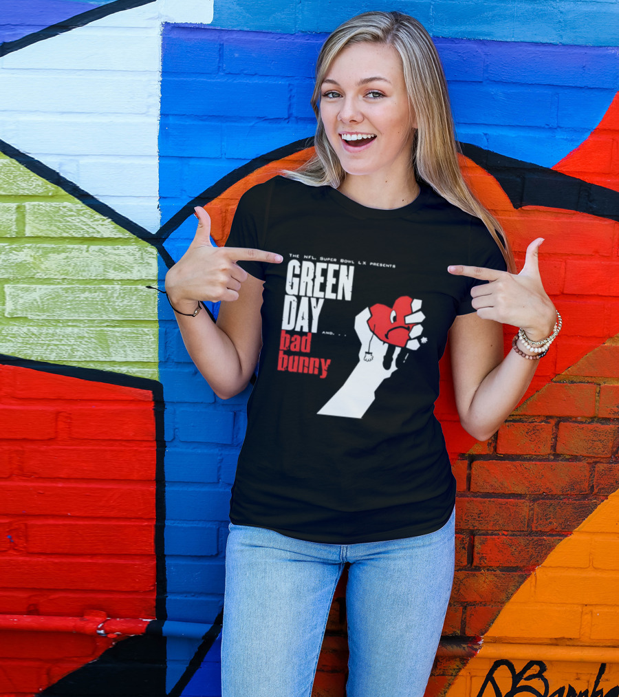 The NFL Super Bowl LVI Presents Green Day Bad Bunny Heart Image T-Shirt