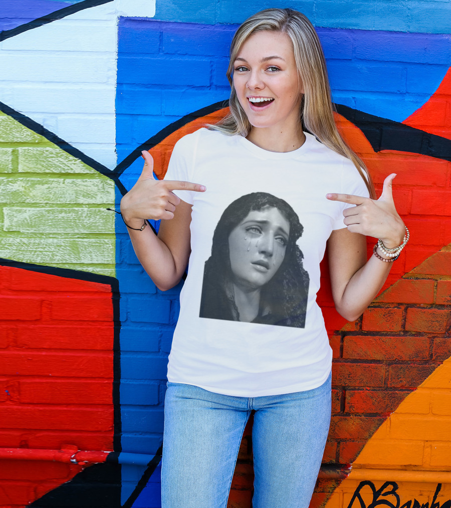 Null Society Virgin Mary Crying Statue Iconic Religious T-Shirt