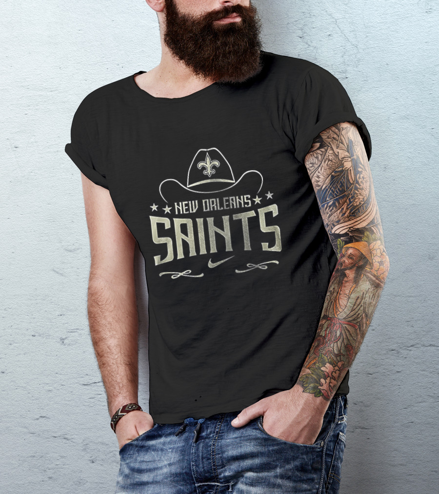 New Orleans Saints Cowboy Hat Fleur De Lis T-Shirt