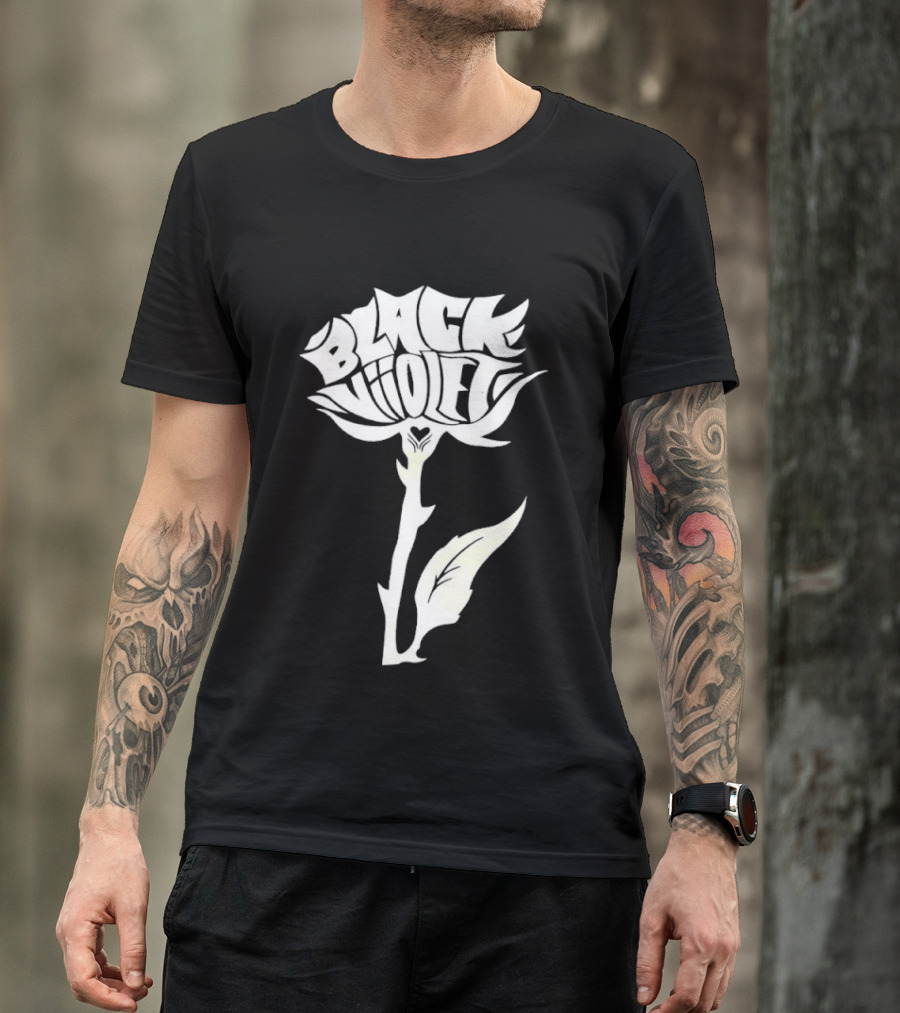 Black Viiolet Rose Shape Botanical T-Shirt