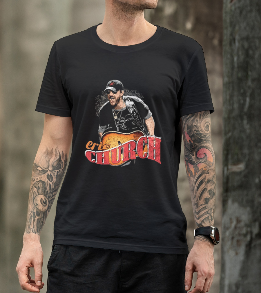 Eric Church Country Rock Music Icon With Guitar And Hat T-Shirt