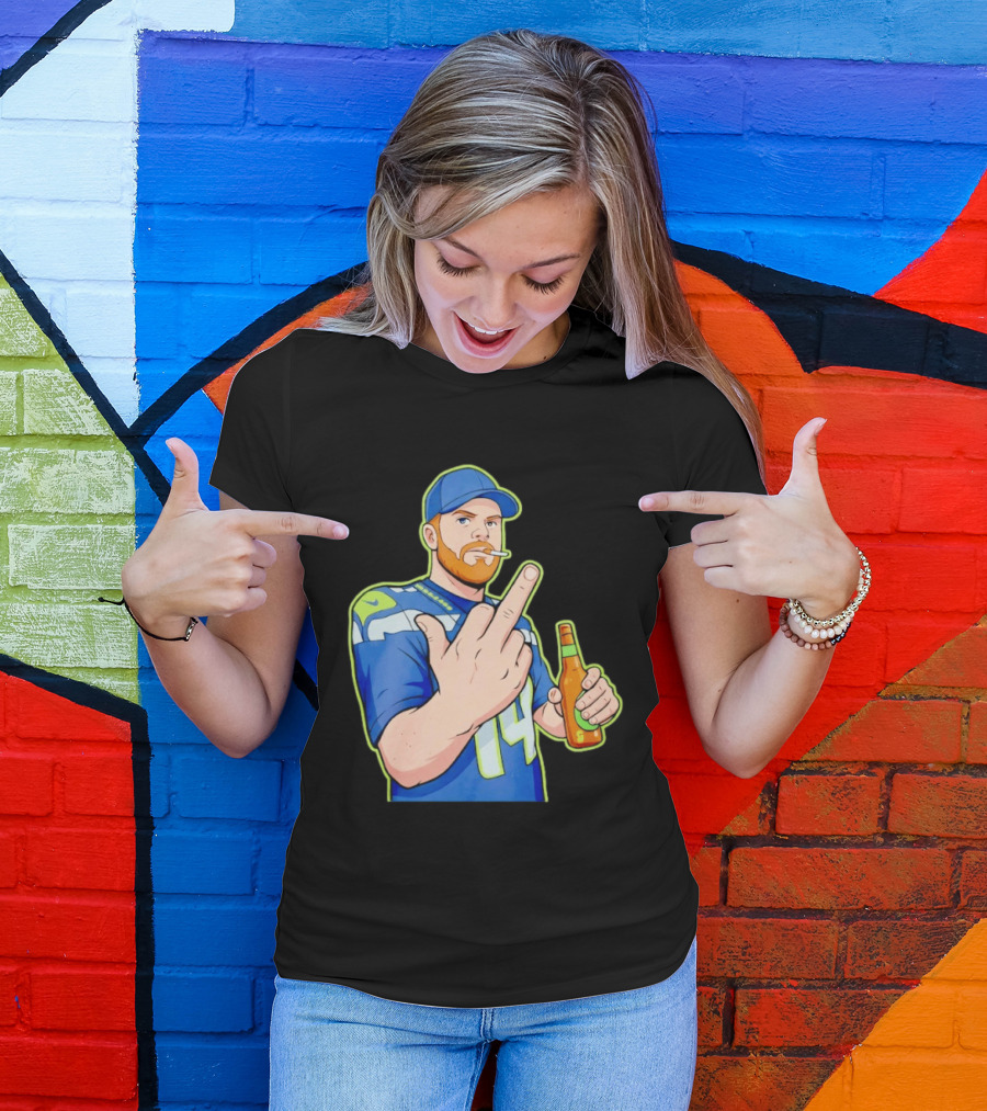 Ernest Jones Sam Darnold Middle Finger Seahawks Fan Gesture Cartoon T-Shirt