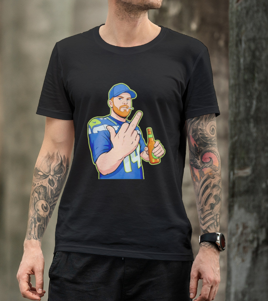 Ernest Jones Sam Darnold Middle Finger Seahawks Fan Gesture Cartoon T-Shirt