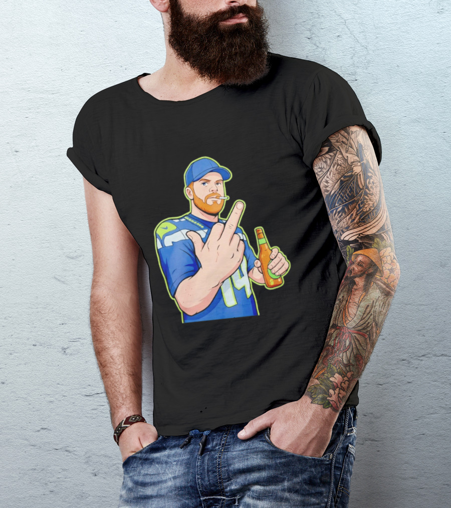 Ernest Jones Sam Darnold Middle Finger Seahawks Fan Gesture Cartoon T-Shirt