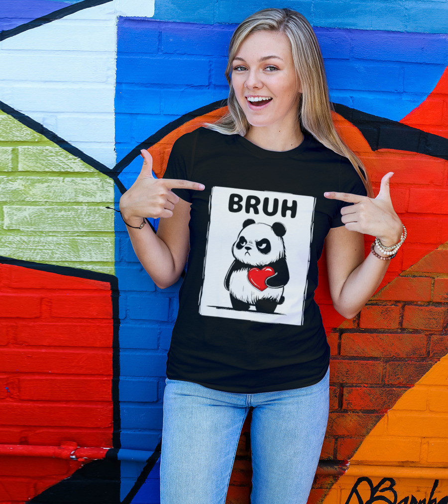 Grumpy Panda Bruh Valentine's Red Heart T-Shirt