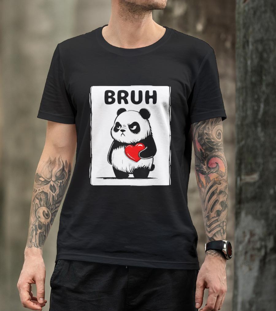 Grumpy Panda Bruh Valentine's Red Heart T-Shirt