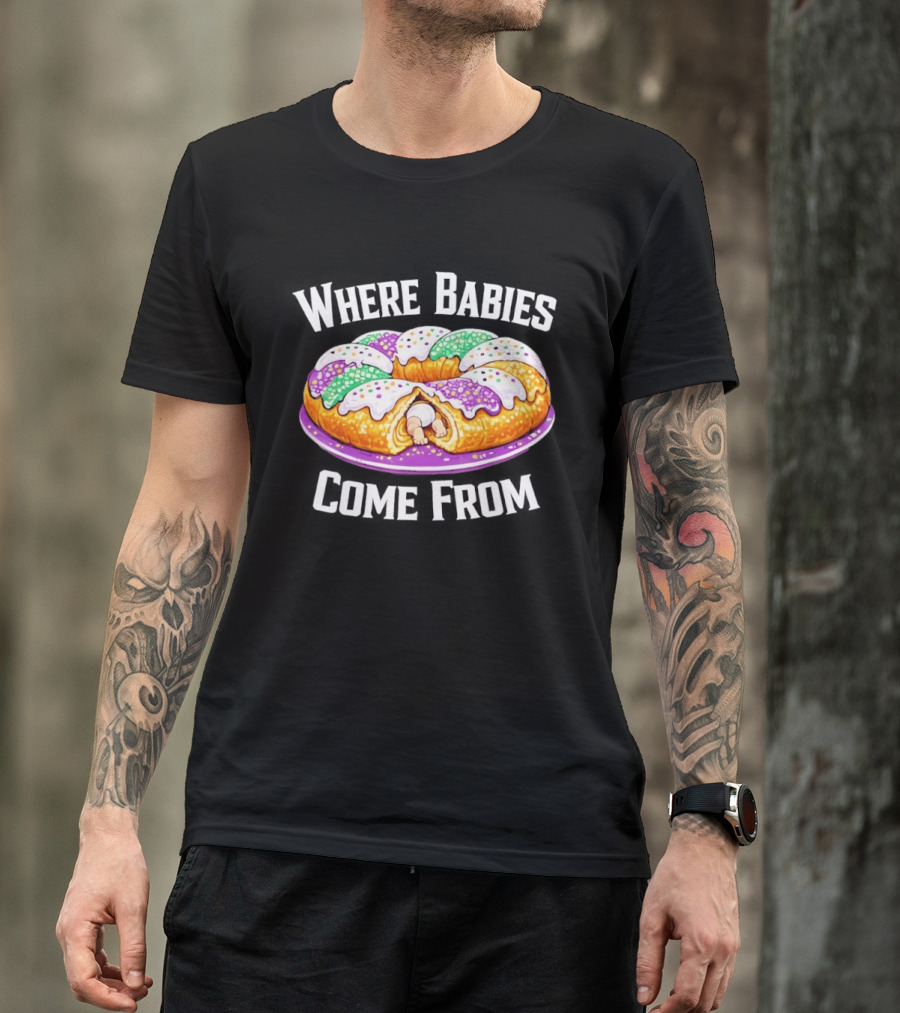 Where Babies Come From King Cake Baby Hidden Inside Mardi Gras Dessert T-Shirt