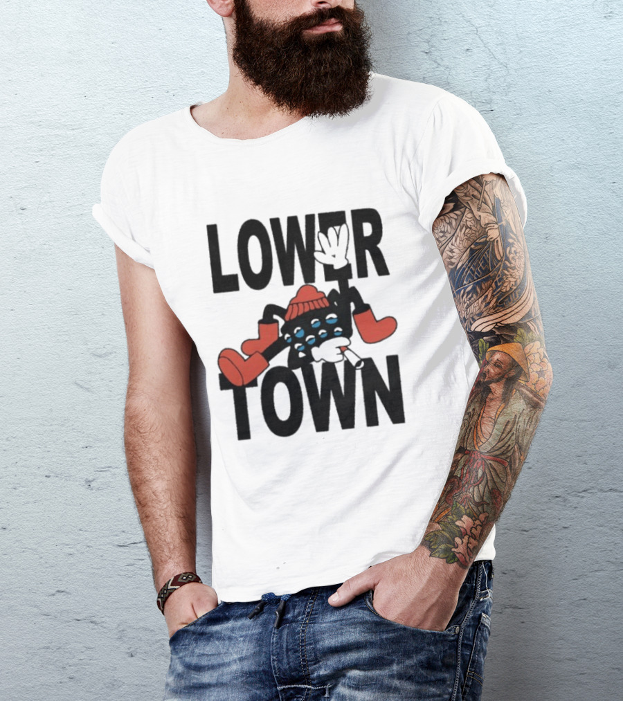 Lowertown Smokey Spider Cartoon Character With Boots And Beanie T-Shirt