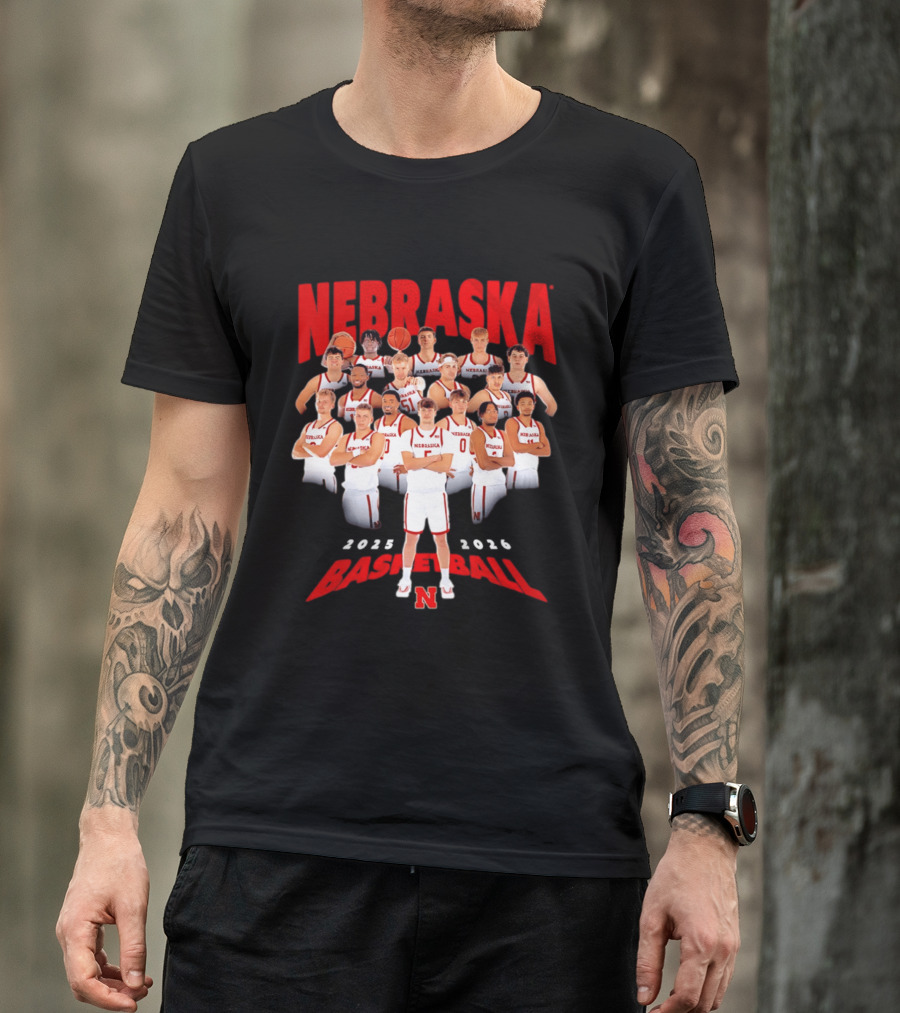 Nebraska 2025 2026 Basketball Team Collage T-Shirt