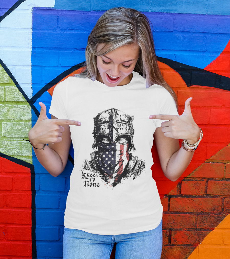 Kneel To None Knight Helmet American Flag T-Shirt