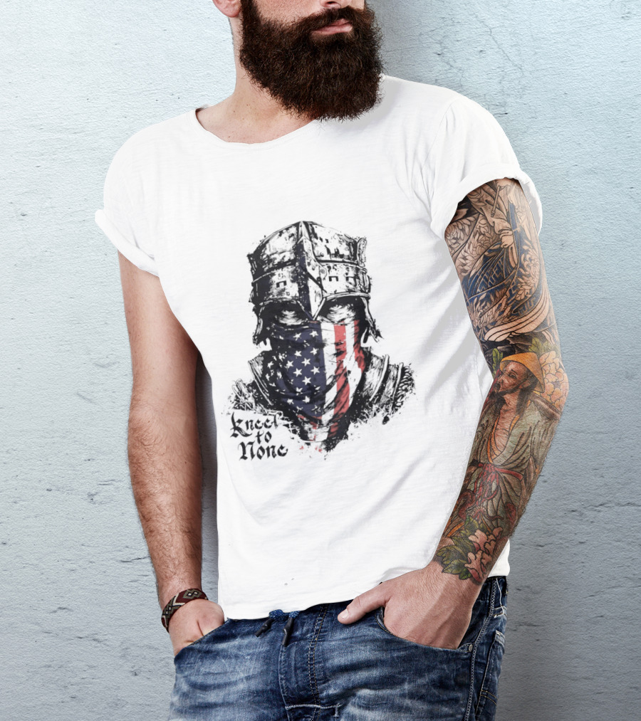 Kneel To None Knight Helmet American Flag T-Shirt