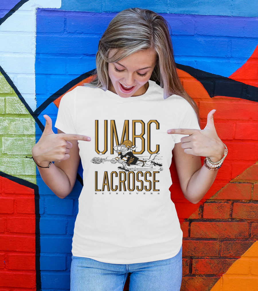 UMBC Retrievers Lacrosse Vintage Style Graphic With Dog Player T-Shirt