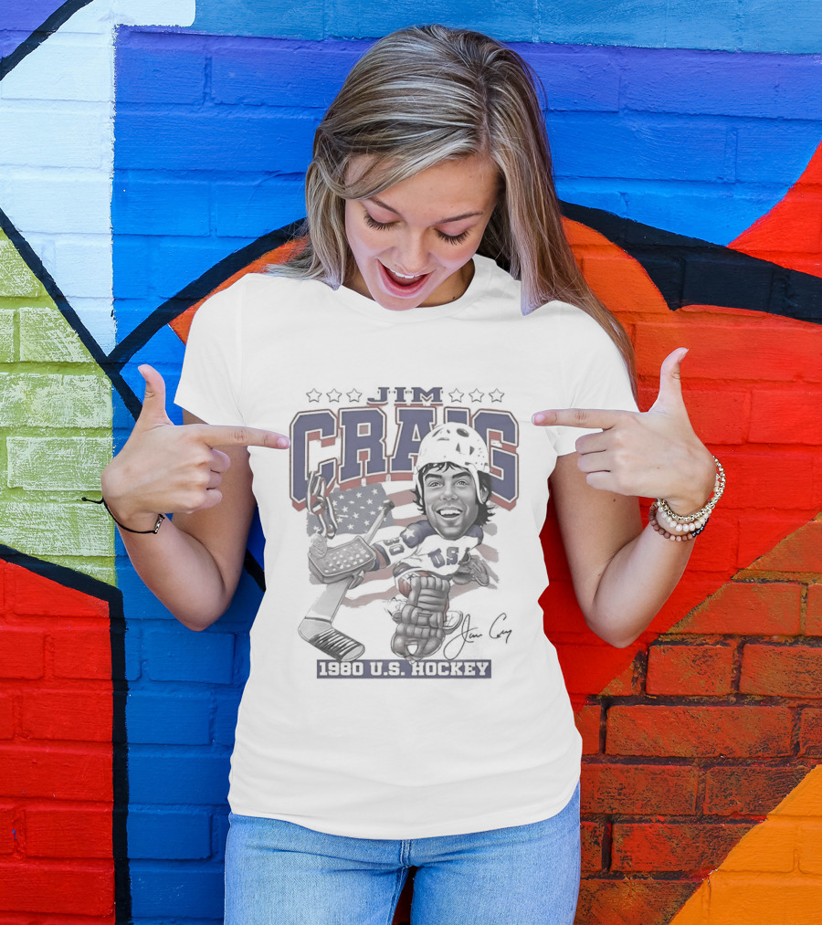 Jim Craig USA Team Hockey 1980 American Flag Helmet T-Shirt