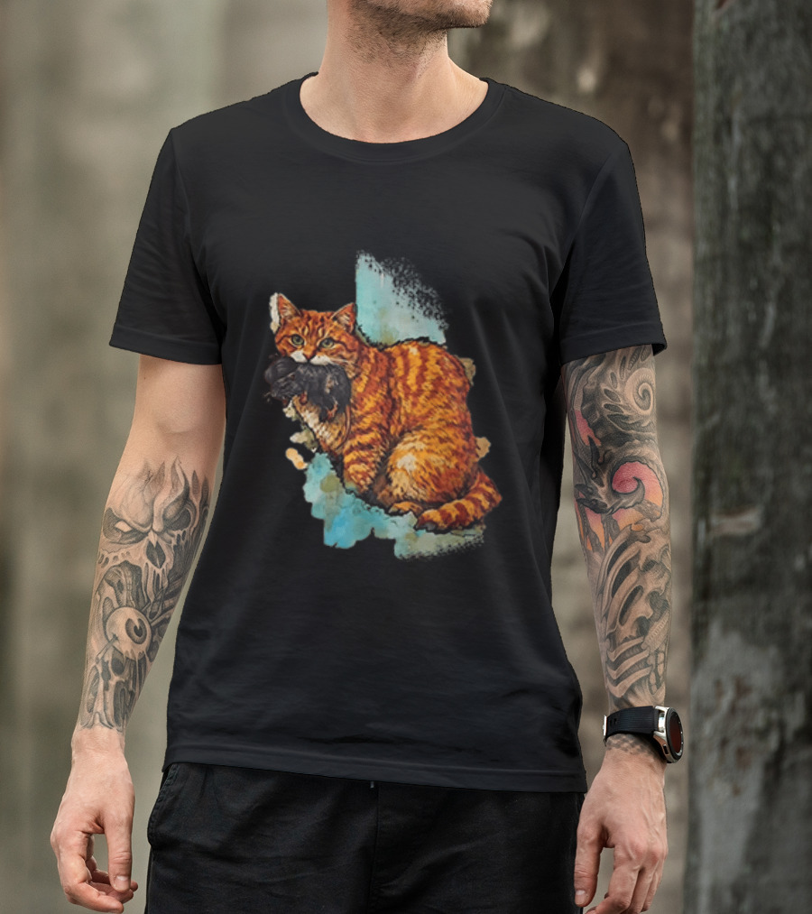 Iran Map Orange Tabby Cat With Mouse T-Shirt