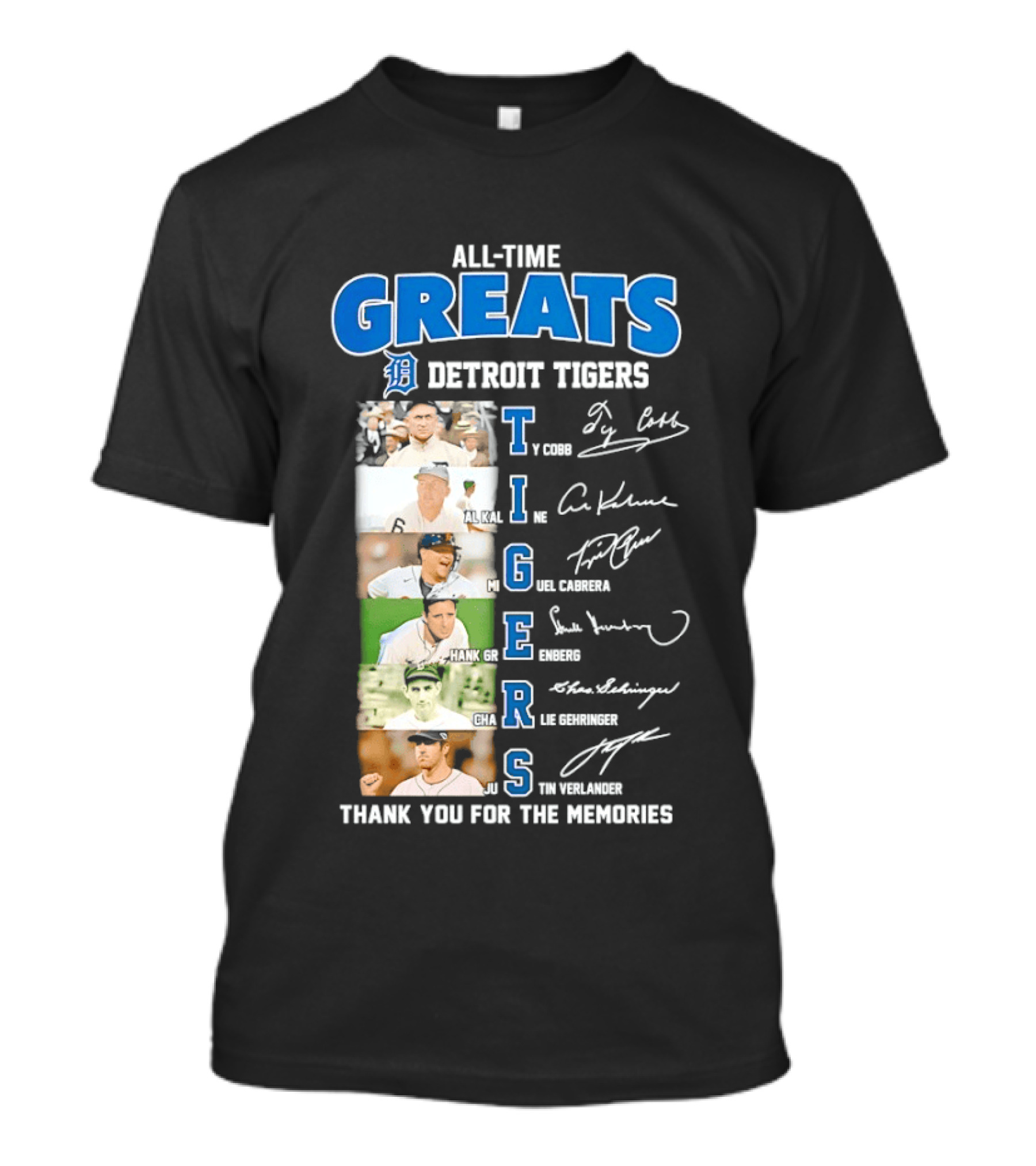 All Time Detroit Tigers Greats Legends Signatures Thank You For The Memories T-Shirt